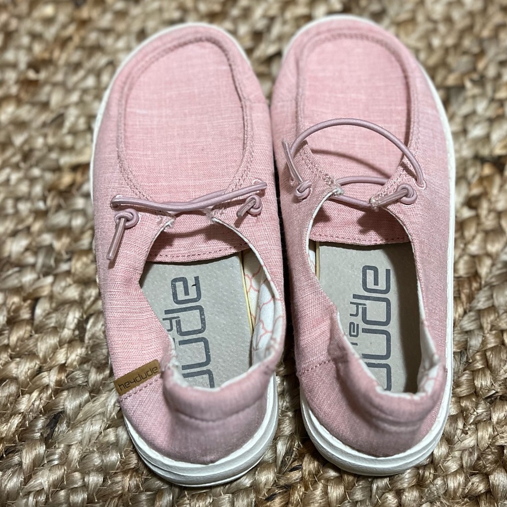 HEY DUDE Girls’ Wendy Linen Cotton Candy Pink Shoes Size Y1-L2